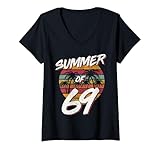 Womens 50th Birthday T Shirt Summer of 69 Gift Mom Daddy V-Neck T-Shirt
