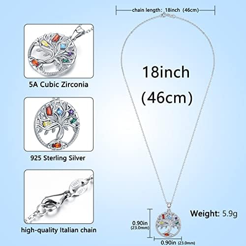Tree of Life Necklace for Women Girls, Sterling Silver Pendant, Jewellery Gift with Infinite Colorful Cubic Zirconia for Girlfriend Daughter Mom Wife