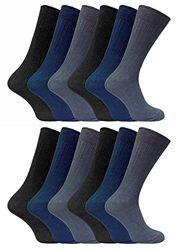 12 Pair Multipack Mens 100% Cotton Socks | Sock Snob | Ribbed Dress Socks | Size 6-11 & 11-14 (12-14, BNG)