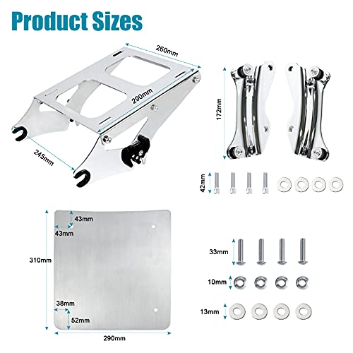 Aufer Detachable Chrome Two Up Luggage Rack Mounting Bracket W/4 Point Docking Hardware Kits And Laser Cut Inner Base Reinforcement Metal Plate Compatible With For Touring 2014-2020 #TOP3