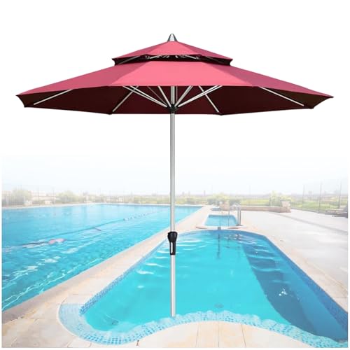 ZEEKYFOR Ombrellone da Giardino 9 Piedi, Ombrellone da Spiaggia per Esterni, Ombrellone da Tavolo per 4-6 Persone, Tavolo e Sedia, Ombrellone da Mercato, Ombrelloni da Giardino con Manovella,Red