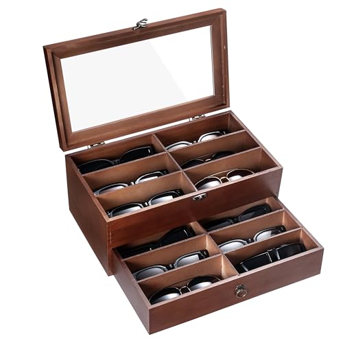 12-slot wooden sunglasses storage case