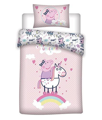 AYMAX S.P.R.L. Peppa Pig Parure de lit pour Enfant Comprenant 1 taie d'oreiller 63 x 63 cm et 1 Housse de Couette 140 x 200 cm Taille Unique Cover