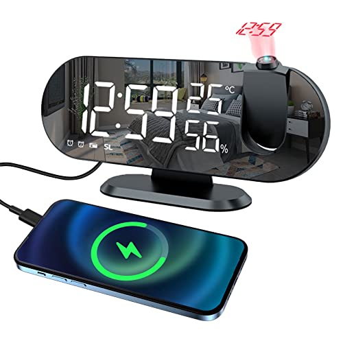 Multi-Functional Display Digital Intelligent Projection Wireless Charging Alarm Clock - 8-Inch Led Screen & Power Off Memory Function Led Temperature & Humidity Display Digital #TOP24