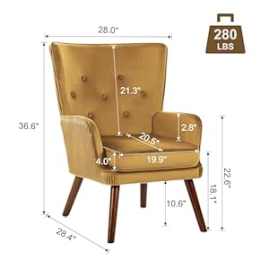 Velvet accent chair modern wingback armchair with high back 4 thick seat cushion velvet upholstered single sofa chair for living room bedroom reading vanity chair club arm chair yellow  urban country home decor