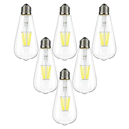 Augeek LED Edison Bulb 40W Equivalent Daylight White 5000K, 4W Vintage LED Light Bulb E26/E27 Base ST64 for Restaurant,Home,Reading Room,Office, UL Listed, 6 Pack