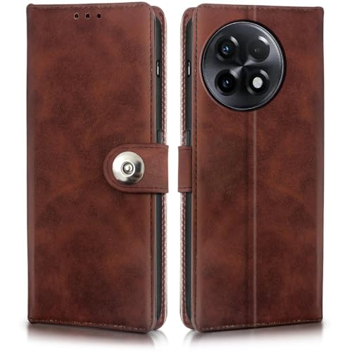 Image of WOW IMAGINE Shock Proof Flip Cover Back Case for 1+ OnePlus 11R 5G (Magnetic Button Flip Case | Wallet Pockets & Stand | Leather Finish | Coffee)