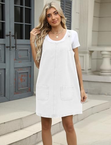 Image of Overall Dress for Women Denim Dress Denim Overall Round Neck Skirtall Jean Dress Denim Jumper Dress Pinafore