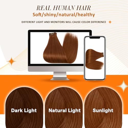 Image of Full Shine Copper Clip in Hair Extensions Real Human Hair, 22 Inch | Seamless Hair Extensions Clip Ins, Long Straight with Invisible PU Weft for Women, Add Volume, Lightweight, 8 Pcs 120g