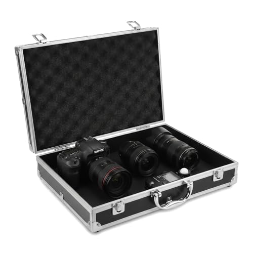 SUPVOX Hard Shell Aluminum Briefcase, Locking Metal Carrying Case with Wave Foam Insert for Sensitive Instruments, Cameras and Valuables (Black)