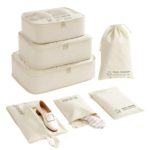 Packing Cubes for Suitcase 7 Pcs, Travel Organiser Packing Bags, Waterproof Packing Cubes, Lightweight Luggage Packing Organizers, Luggage Organiser Pouch, Travel Accessories Shoes Bags