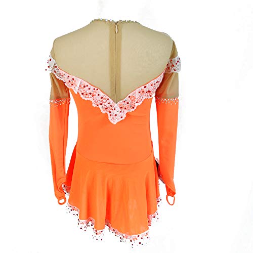 Vestido de patinação no gelo para meninas manga comprida vestido de dança com contas laranja, Laranj
