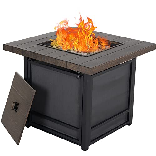 Grand Patio Outdoor 29 Inch Propane Gas Fire Pit Table, Woodgrain Finish Steel Tabletop Fire Table With Sling Base Csa Approved, 29" Brown Tabletop/Square #TOP16