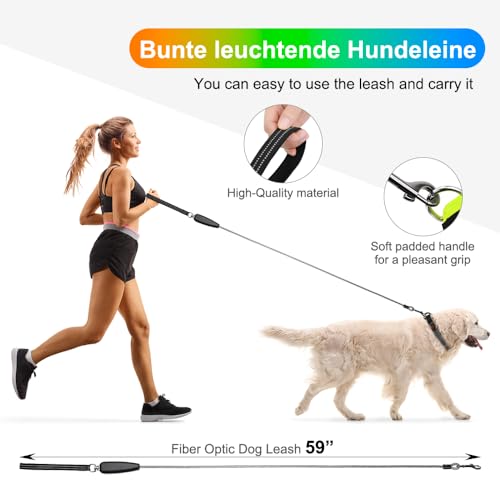 Bpawser 1 Pack LED Dog Leash USB Rechargeable Colorful 5ft Glow-in-Dark Safety Leash with Steel Cable & Quick Clip for Small Medium Large Dogs (Colorful, 5 feet) by Bpawser - Image 2