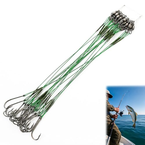 WUBAYI 20 Stück Angelhaken mit Vorfach (20cm Grün) - Stahlvorfach Hecht & Raubfisch Köder, Korrosionsfester Kohlenstoffstahl, Widerhaken für Süß/Salzwasser WUBAYI 20 Stück Angelhaken mit Vorfach (20cm Grün) - Stahlvorfach Hecht & Raubfisch Köder, Korrosionsfester Kohlenstoffstahl, Widerhaken für Süß/Salzwasser