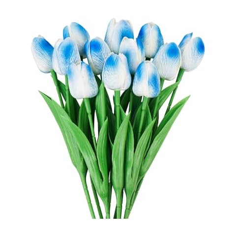Fanadith Fake Tulips, Tulips Artificial Flowers for Decoration, Silk Tulips Real Touch Flowers, 12PCS Blue Tulips Bouquet of Flowers Wedding Decorations DIY Cover