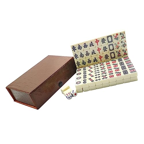 Garneck 1 Juego Mahjong Portátil con Caja de Almacenamiento Kit de Mahjong de Viaje Reuniones y Fiestas