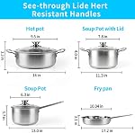 Stainless Steel Pots and Pans Set, 7-Piece Kitchen Cookware Sets with Glass Lids, Stay-Cool Handle, Oven Safe, Works with Induction/Electric and Gas Cooktops, Dishwasher