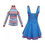 [Watone] チャッキー コスプレ レディース 3点セット | ホラー人形 ハロウィン衣装 ジョーカー風 コスチューム | トップス＋スカート＋ヘッドピース タトゥーシール付き パーティー・撮影・イベント用 M〜XL (L,大人)