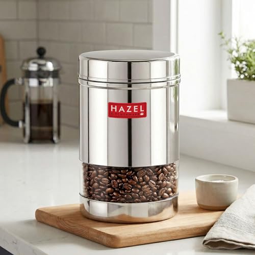 Image of HAZEL Stainless Steel Transparent Wide Mouth See Through Container, Silver, 1 PC, 600ML