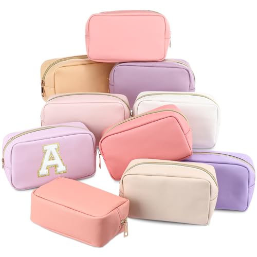 Sweetude 10 Pcs Makeup Bag Bulk for Women Preppy Gift PU Leather Cosmetic Bag Small Skincare Toiletry Pouch Mother Travel Cosmetic Pouch for Bridesmaid Bride Wedding Gift Favors (Pink and Purple)
