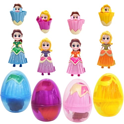 4 Pack Easter Jumbo Princess Deformation Prefilled Easter Eggs with Toys Easter Party Favors Gift for Girls Boys Toddlers Kids Easter Basket Stuffers Fillers Classroom Prize for Easter Eggs Hunt