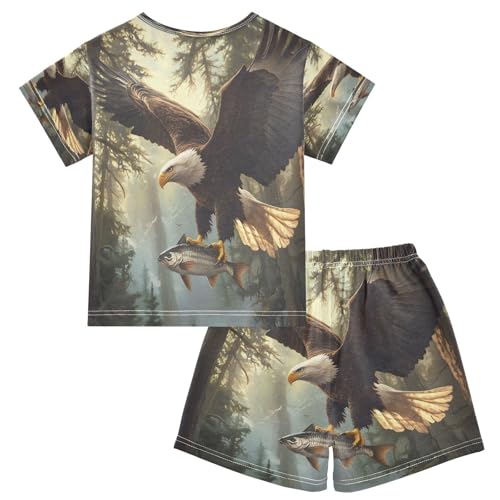ALAZA Bird Tree Fish Pajamas Set Short Sleeve Cotton Sleepwear Summer Pjs 2 Piece 5-14Y2
