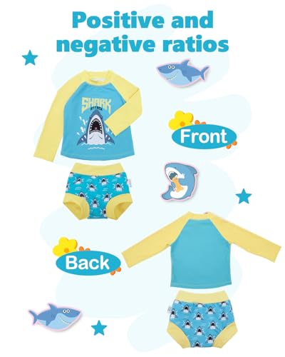 Image of ALVA 2 Pcs Long Sleeve Rash Guard Swim Diaper Sets, Baby Toddler Swimsuit UPF 50+ Sun Protection for Boy and Girl