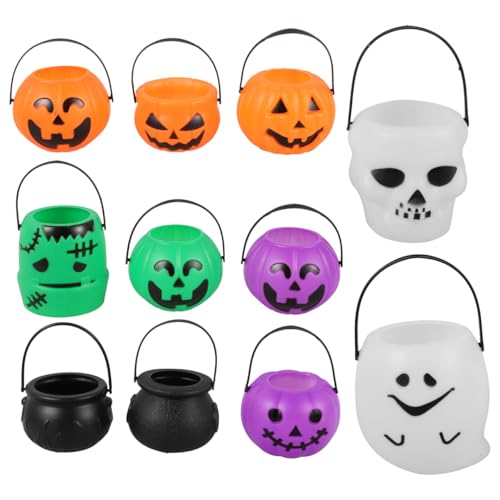 DOITOOL 11pcs Halloween Candy Bucket Decorative Bulk Halloween Birthday Pail Jack Buckets Treats Halloween Cauldron Bucket Mini Halloween Candy Holder Cauldron for Creepy Plastic