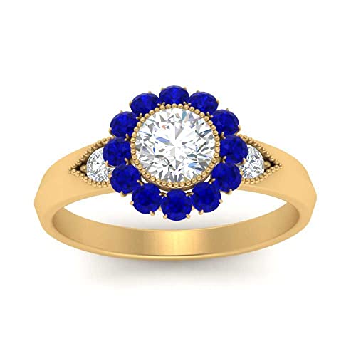Image of Choose Your Gemstone Victorian Round Antique Engagement Ring Yellow Gold Plated Round Shape Vintage Engagement Rings Minimal Modern Design Birthday Gift Wedding Gift US Size 4 to 12