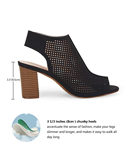 Coutgo Women Open Toe Booties Black Cutout Ankle Strap Block Heeled Sandals High Heels Boots #TOP4