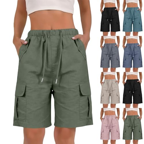 Générique Short Femme Grande Taille Short Femme Ete Lin Coton Cargo Baggy Travail avec Poches...