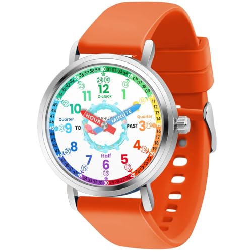 Blisshour Kids Analog Watch, Pink Cute Whale Learning Watch for Kids 8-12, Waterproof Childrens Watches for Boys Ages 5-7 6-8, Girls Watches Orange Strap