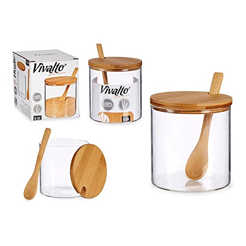 Set Azucarero y Jarra de cristal, 2 unidades: azucarero y Jarra 1,8l. Especieros para cocina con cuchara de madera de Bambú. Azucarero moderno con tapa de madera (1) Cover