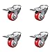 Stainless Steel Polyurethane Swivel Bolt Hole Caster Set of 4 w/3.5" x 1.25" Red Wheels - Includes 4 Swivel with Total Lock Brakes - 1200 lbs Total Capacity - Service Caster Brand