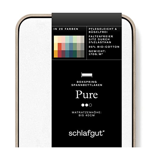 Schlafgut Pure Boxspring Spannbettlaken bis 200x220 cm, Full-White aus 100% Bio-Baumwolle Cover