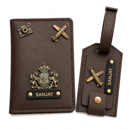 Image of Eco Leather Unisex Passport Cover and Luggage Tags (Brown)