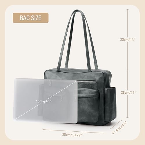 Image of KALIDI Tote Bag Vegan Leather Women Pocket Utility Bag Faux Leather Shoulder Travel Purse Vintage Handbag for Work