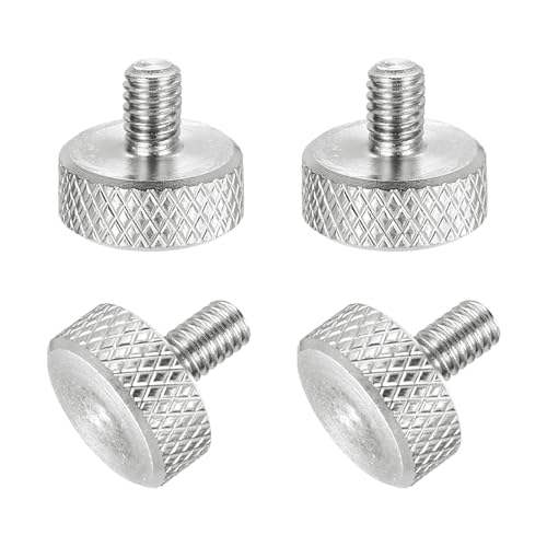 MECCANIXITY 4 Pcs M4x6mm Flat Head Knurled Thumb Screws, 304 Stainless Steel Fully Threaded Thumbscrew Bolts Fasteners for PC Computer Cases Graphics Card, Silver