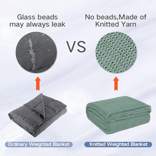 Guohaoi Knitted Weighted Blanket Kids (Haze Green 50"x60" 5lbs) No Beads Cooling Heavy Blanket, Home Decor Breathable Chunky Knit Throw Blanket for All-Season Use