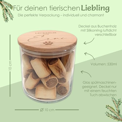 Feenstaub Personalisiertes Vorratsglas mit graviertem Deckel, Glas Futterdose Hund, Futteraufbewahrung, Geschenk Hund, Hundebesitzer, Leckerli-glas, Aufbewahrungsglas mit Namen, Pfote