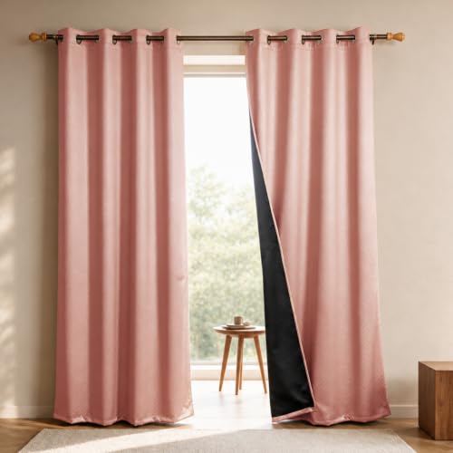 Image of HOMEMONDE 100% True Blackout Curtains 9 Feet Long Door - Single Piece Curtain| Embossed Design | Light Block Thermal Insulated & Noise Reducing & Fade Resistant Curtains (Pink, 108Inch)