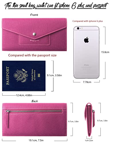 Borgasets Women's Wallet Leather Rfid Ultra Thin Envelope Purse Travel Clutch With Id Card Holder And Phone Pocket (Crosshatch Rose) #TOP4