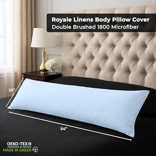 Image of ROYALE LINENS Body Pillow Cover - Double Brushed 1800 Microfiber - 20 inchx54 inch with Hidden Zipper Closure - Wrinkle & Fade Resistant - Super Soft Body Pillowcase (Lake Blue, Pack of 2)