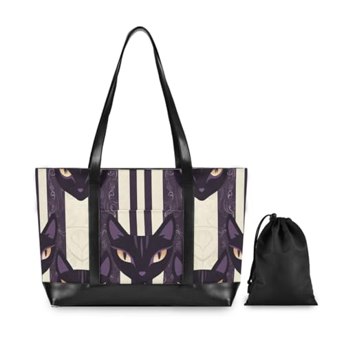 Tribal Style Black Cats Large Capacity women laptop tote bag with zipper briefcases for mom with lunch2