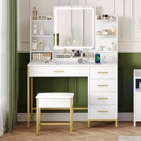 Hzuaneri Dressing Table with Stool and LED Lights Cover