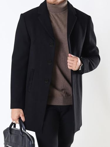 Men's Slim Fit Trench Coat Slim Fit Notched Collar Long Jacket Overcoat Single Breasted Pea Coat wih Pockets2