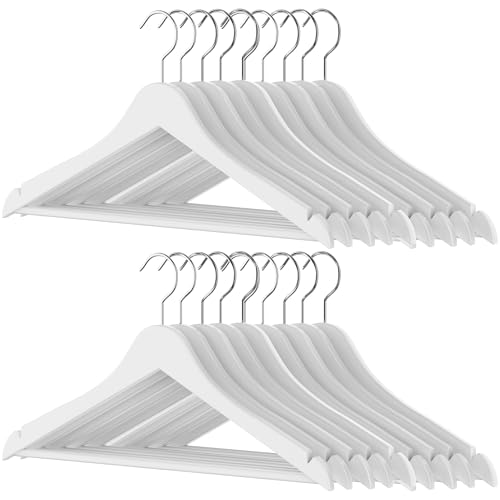 ZENO Wooden Hangers White 40 Pack | Wooden Coat Hangers | Hanger for Clothes with 360° Swivel Hook, Shoulder Notches & Anti Slip Design | Lightweight & Durable