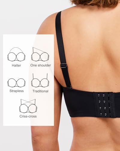 Image of HSIA Strapless Bra for Big Bust Women, Plus Size Full Coverage Bandeau Fiery Bra Anti-Slip Underwire Support for Large Breast Soft Black
