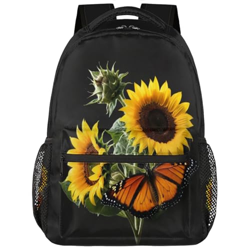 YPPAHHHH Butterfly Sunflower Backpacks for Girls Kids Boys Sunflower Pattern Lightweight School Bags Travel Backpack College Student Bookbag Casual Hiking Daypack Laptop Backpack